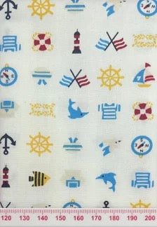 White cotton with seaside symbols
