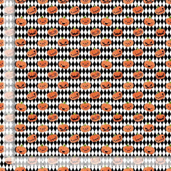 Pumpkins on a black and white cotton (fat quarter)