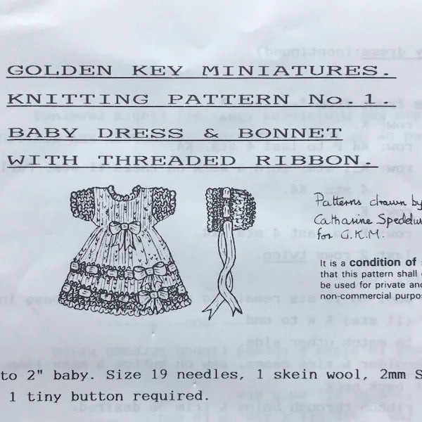 Knitting pattern baby dress and bonnet 1:12th scale