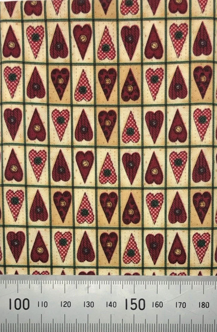 Red heart patchwork cotton print