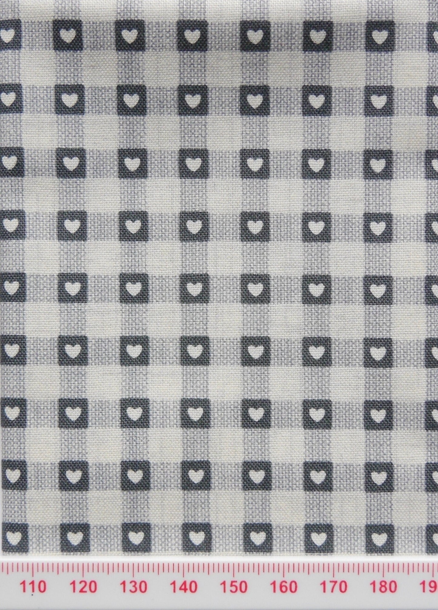 Bluey-grey checks with cream hearts pattern