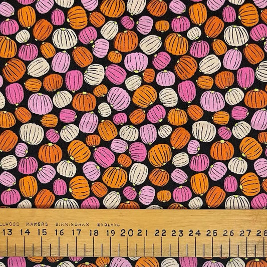 Multi coloured pumpkins on a black cotton (Fat quarter)