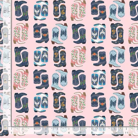 Cowboy boots on a blush pink cotton (fat quarter)
