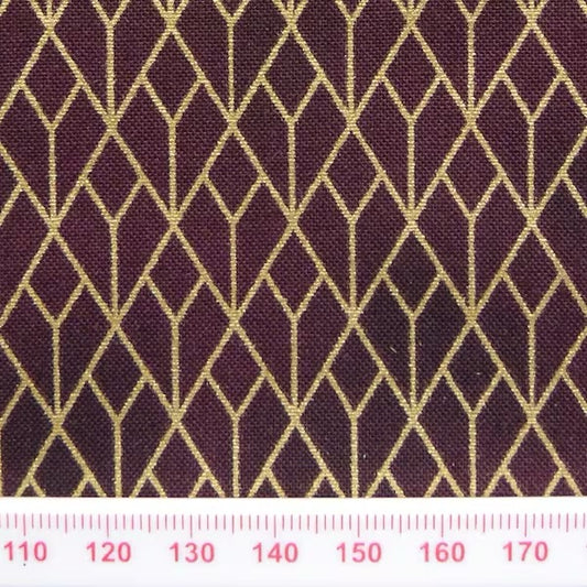 Dark purple cotton with gold geometric print(fat quarter)
