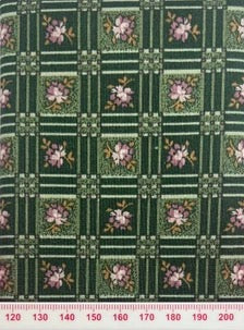 Pink flowers in squares on green shades (fat quarter)