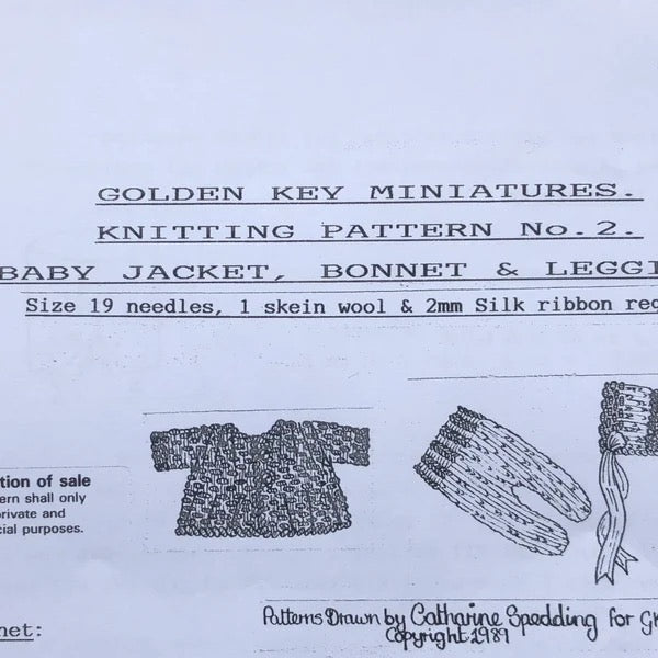 Knitting pattern baby jacket, bonnet and leggings 1:12th scale