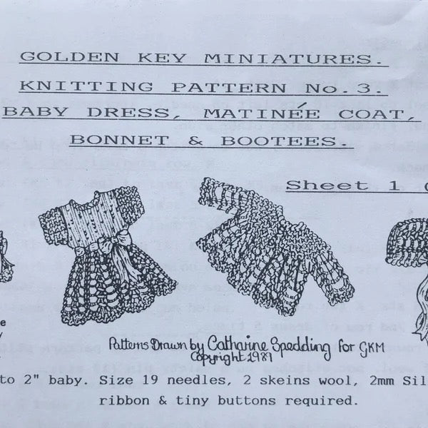 Knitting pattern baby dress, matinee coat, bonnet and bootees 1:12th scale