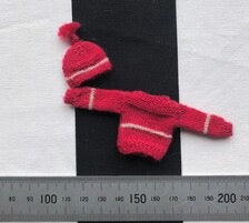 Knitting pattern child's jumper with straight sleeves and pom pom hat 1:12th scale