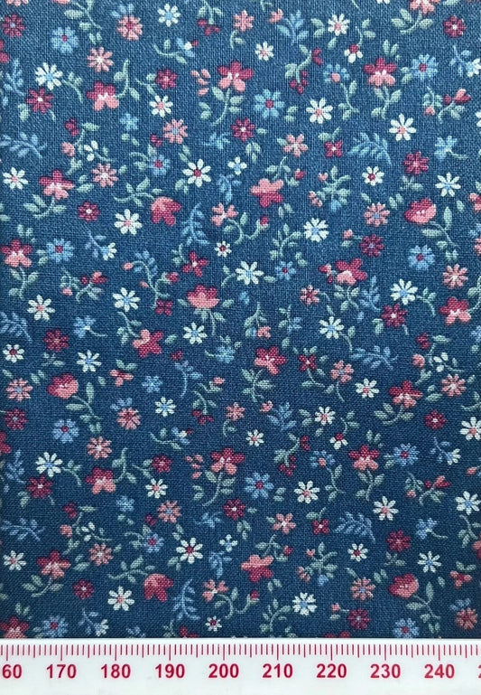 Pink, white and blue floral print