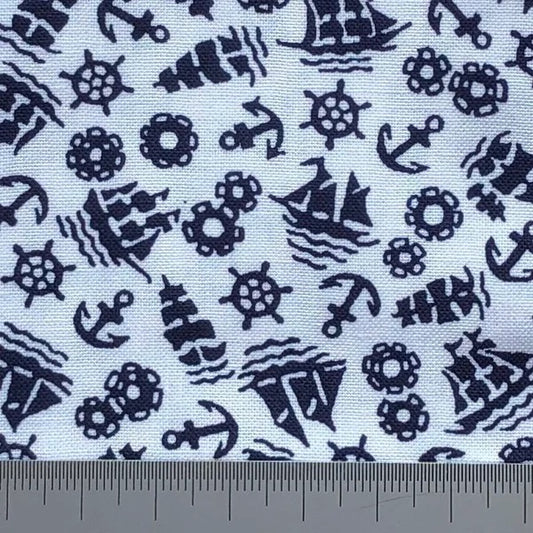 Boats and anchor print on white cotton (fat quarter)