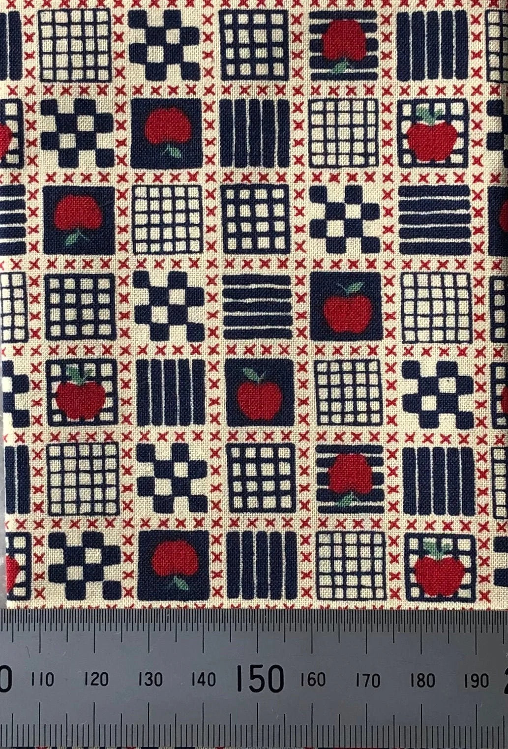 Dark blue with apple patchwork pattern