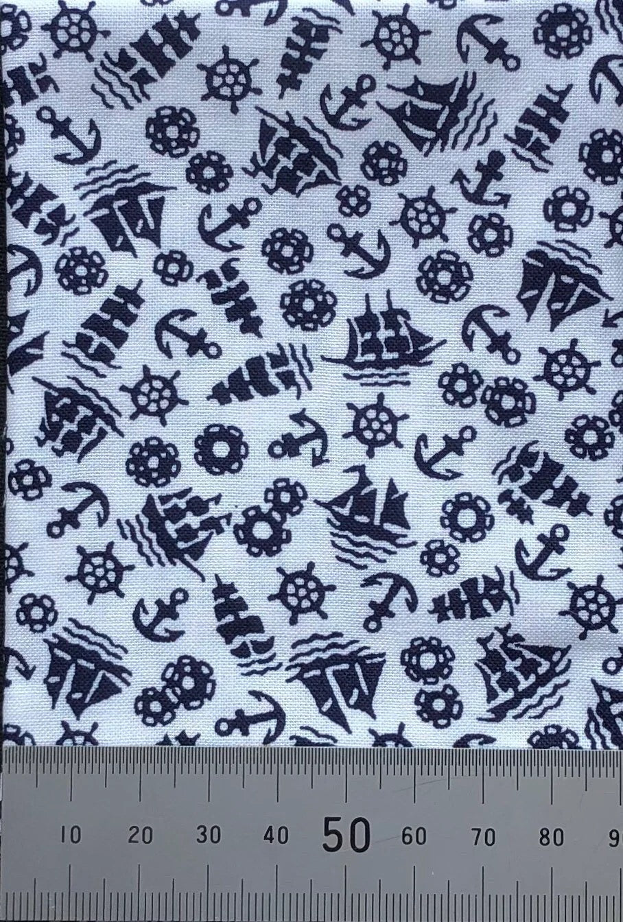 Boats and anchor print on white cotton (fat quarter)