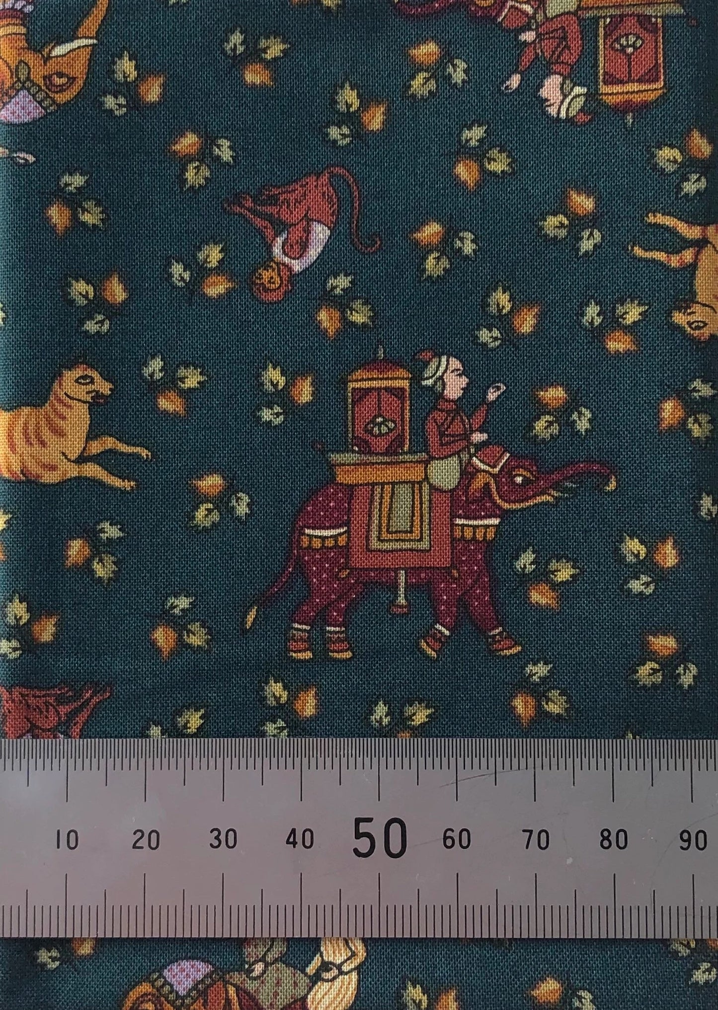 Elephant, tiger and monkey on teal cotton (fat quarter)