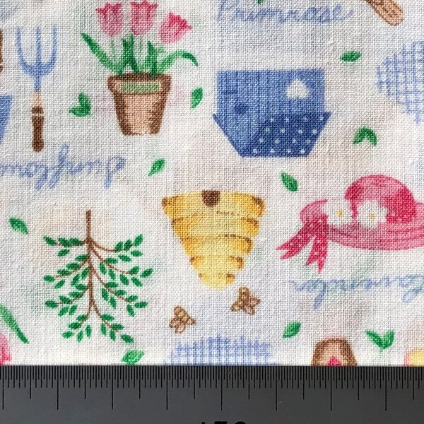 White cotton with garden items