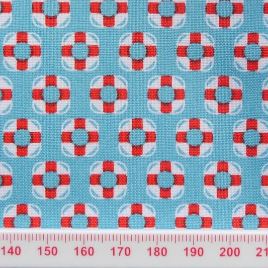 Life buoy print on blue cotton (Fat Quarter)