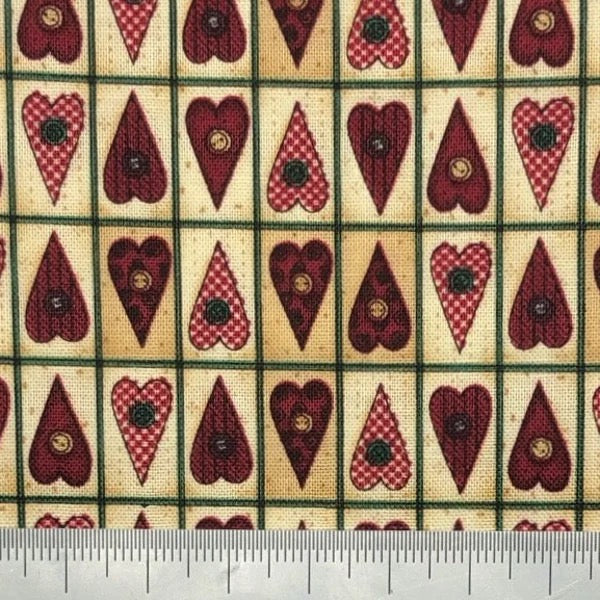 Red heart patchwork cotton print