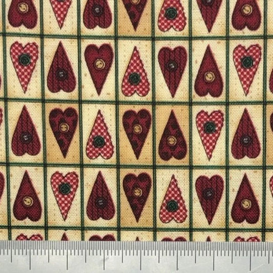 Red heart patchwork cotton print