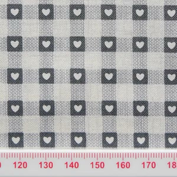 Bluey-grey checks with cream hearts pattern