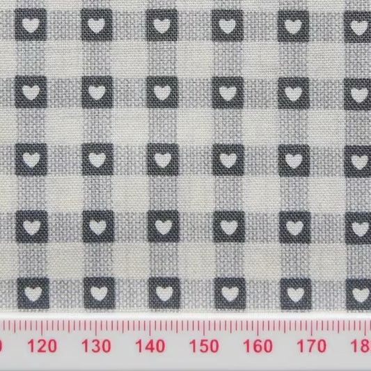 Bluey-grey checks with cream hearts pattern