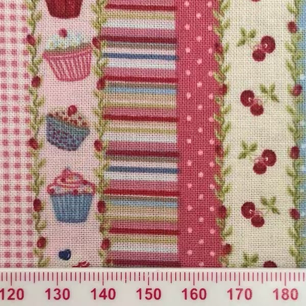 Stripes with different patterns (cupcakes, Cherrys, gingham and spots)