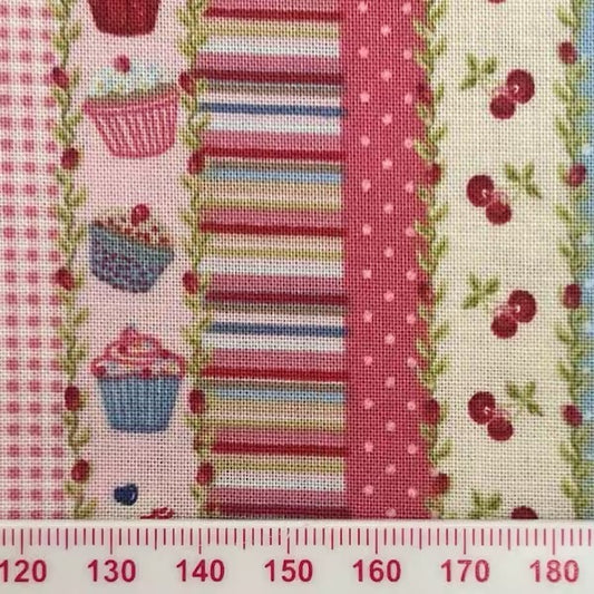 Stripes with different patterns (cupcakes, Cherrys, gingham and spots)
